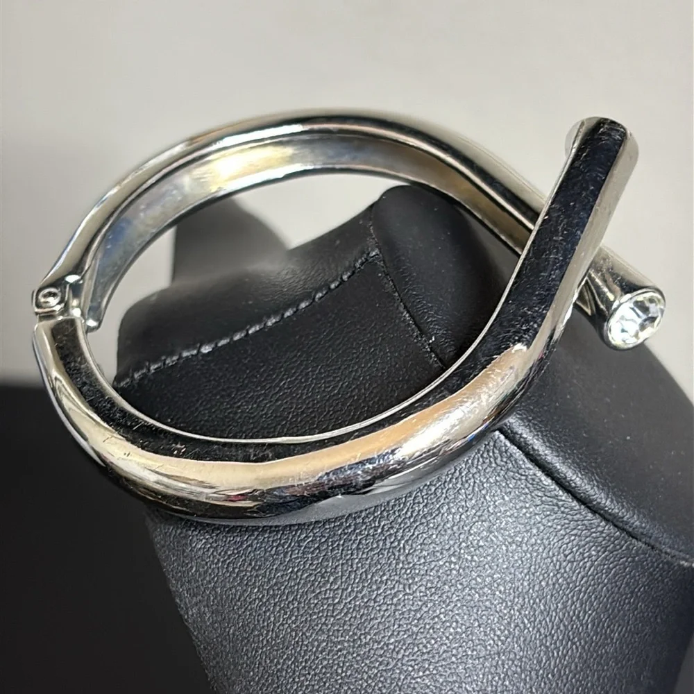 Unique Milan Crystal Silver Tone Hinged Bracelet
